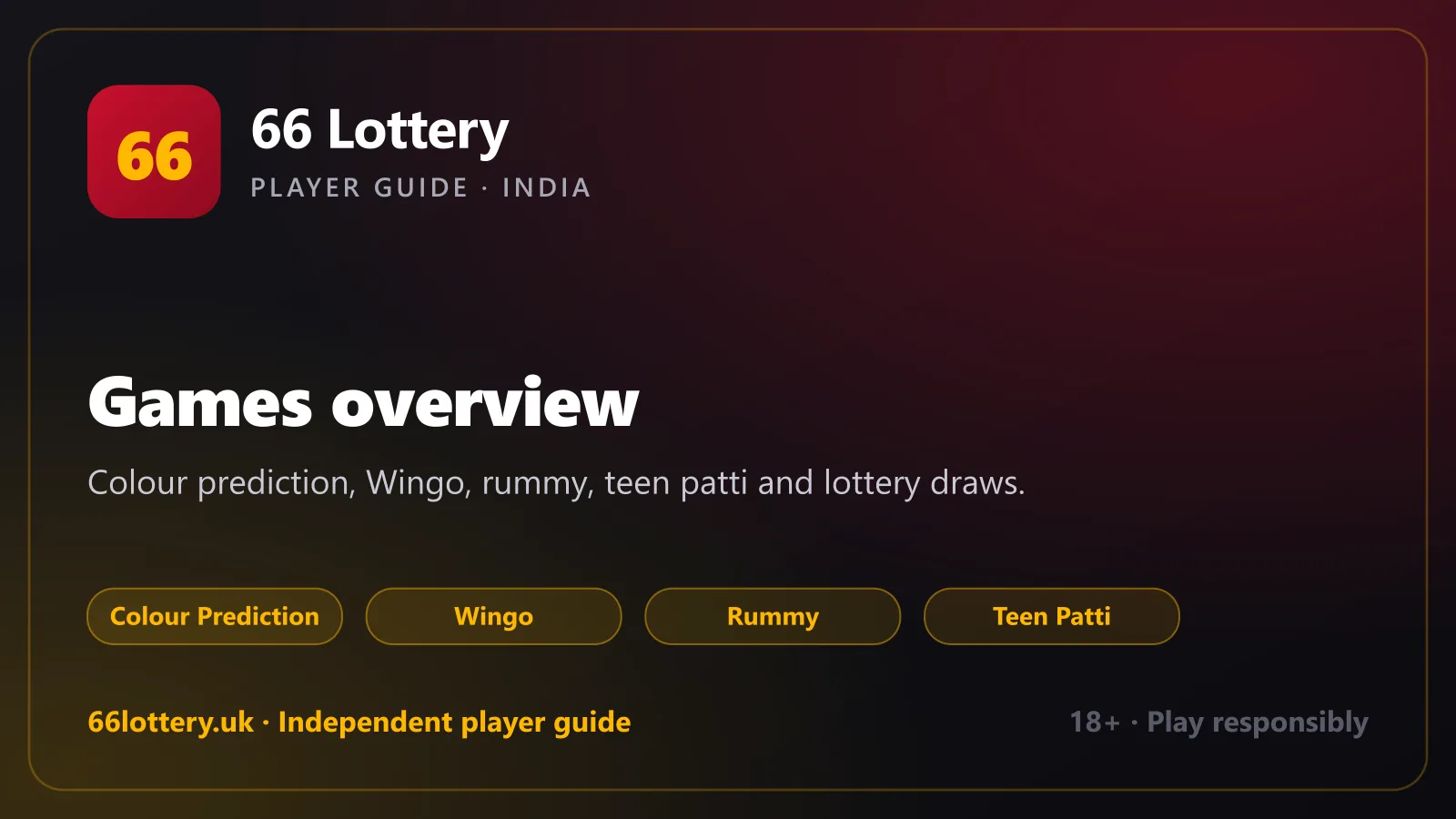 66 Lottery games overview — colour prediction, Wingo, rummy and teen patti
